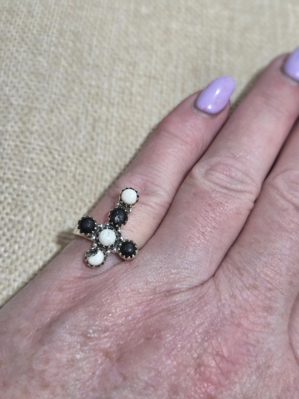 White Buffalo Turquoise Cross Ring - Women Jewelry